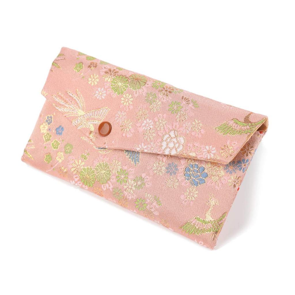 Nishijin-ori Brocade Prayer Bead Pouch, 7 Styles Available, Women's, Nishijin-ori, Made In Kyoto. Square, Phoenix and Small Flower Pink Design.