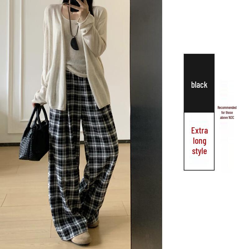 La Chapelle Women's High-Waisted Plaid Wide-Leg Pants