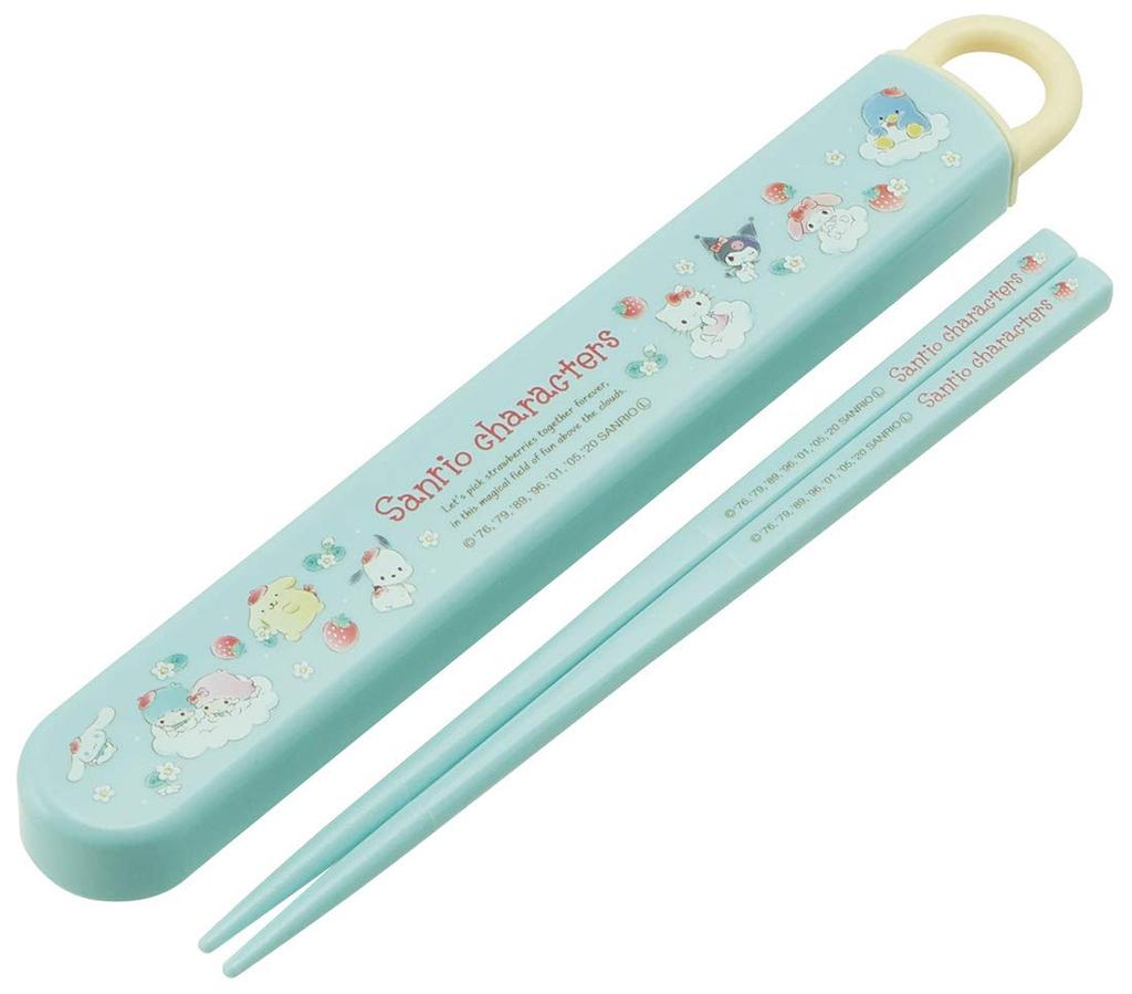 Skater Antibacterial Slide and Chopstick Case Sanrio Field Above the Made In Japan Children's Set, "Strawberry Clouds" Design, (ABS2AMAG-A)