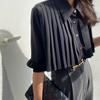 Small Niche Pleated Black Shirt for Women, Korean Version, Spring Design Sense, Short Shirt, High Waist Versatile Top