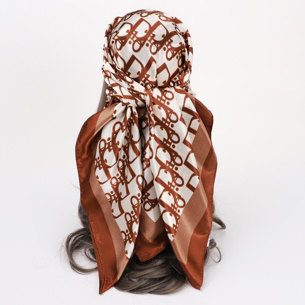 90 * 90Cm Square Scarf, Simulated Silk Scarf, Women'S Headscarf Co Contrasting Color Shawl Stripe Simple