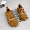 Внутренняя Высота Однотонные Туфли Винтажная Замша Шнуровка Спереди Противоскользящие Износостойкие Низкий Каблук