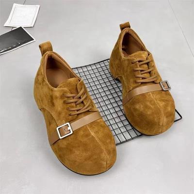 Внутренняя Высота Однотонные Туфли Винтажная Замша Шнуровка Спереди Противоскользящие Износостойкие Низкий Каблук