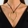 European-American Geometric Irregular Heart Hollow Pendant Oval Wax Rope Necklace