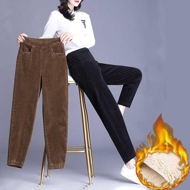 Women Lambs Wool Pant Winter Thick Warm Cashmere Pants Corduroy Female Solid Color Loose Trousers