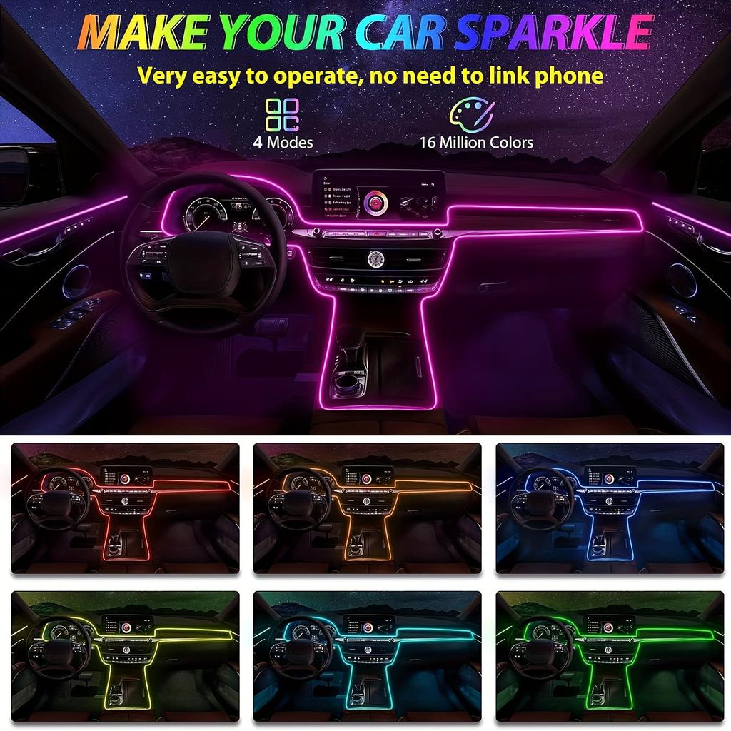 Комплект светодиодной ленты RGB USB для салона автомобиля длиной 5 м с синхронизированным темпом по оптоволокну для дверей, консолей и управляемым через приложение