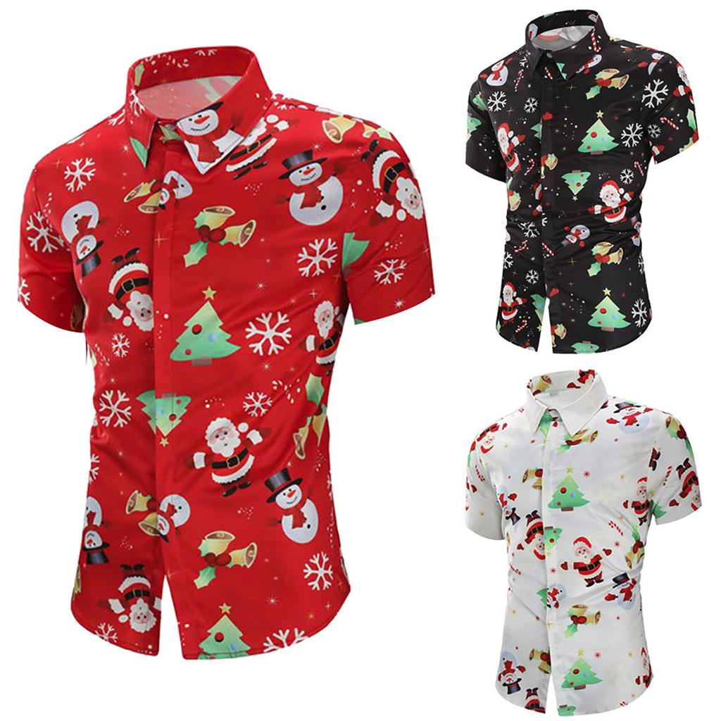 Men Casual Snowflakes Christmas Deer Printed Christmas Shirt Top Blouse