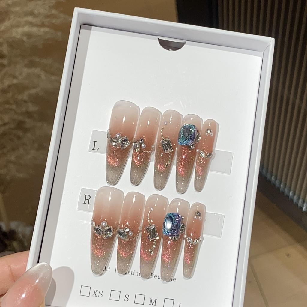 Ice-transparent Pink Aurora Cat's Eye Pearl Crushed Diamond Alloy Chain Blue Square Crushed Golden Rose