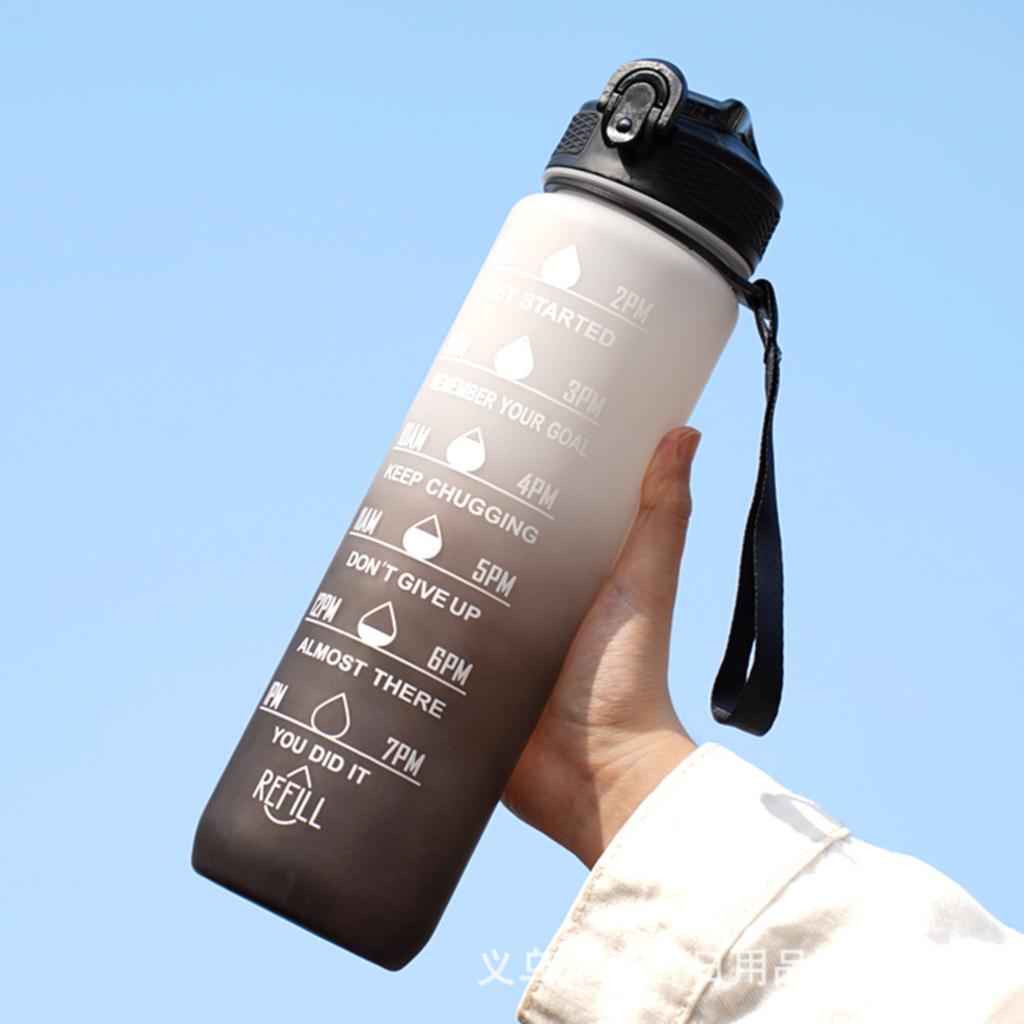 Пластиковая бутылка для воды с градиентом, большая емкость 1 л, крышка-поильник, портативная спортивная бутылка для воды для улицы.