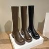 Thick-soled Flat-mouth Boots 2025 New High Boots Thick Heel But Knee Fat Mm Widened Rear Zipper Knight Boots