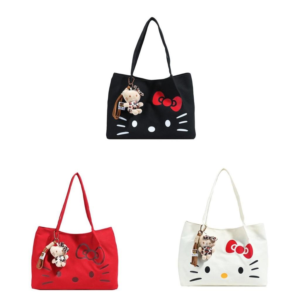 Hello Kitty Fashion Canvas Shoulder Bag With Zipper Interior Soft Construction For Women