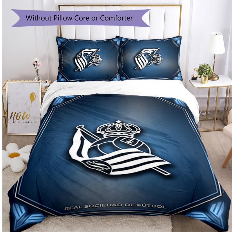 Real Sociedad FC Printed 3PCS Bedding Set Breathable Duvet Cover with Pillowcases Decorative Bed Linen for Bedroom Home