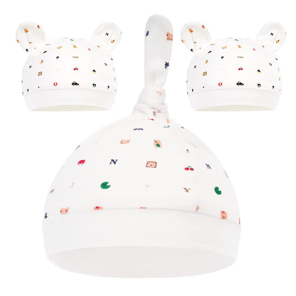 Baby Hats Organic Soft and with Bear Perfect for Baby Baby and Head Protection (6-12 Months), 3-Piece Set, 100% Cotton, Comfortable, Ears, Unisex,
