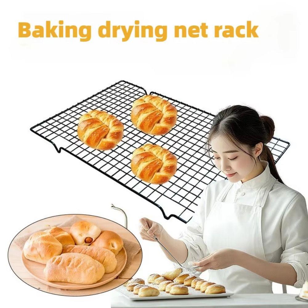 4Pcs Black Baking Cooling Rack Mesh Hole Bread Cooling Rack Oven Safe BBQ Grill Net Bakery Tools