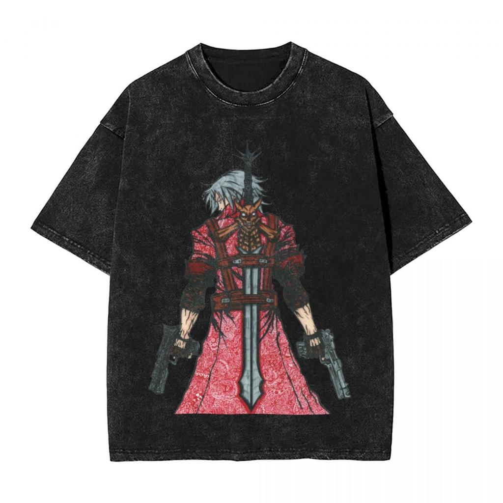 Футболка Devil May Cry Стирка Оверсайз Уличная одежда Хип-Хоп Винтажные Футболки для Мужчин Женщин Одежда С коротким рукавом Хлопковая Футболка