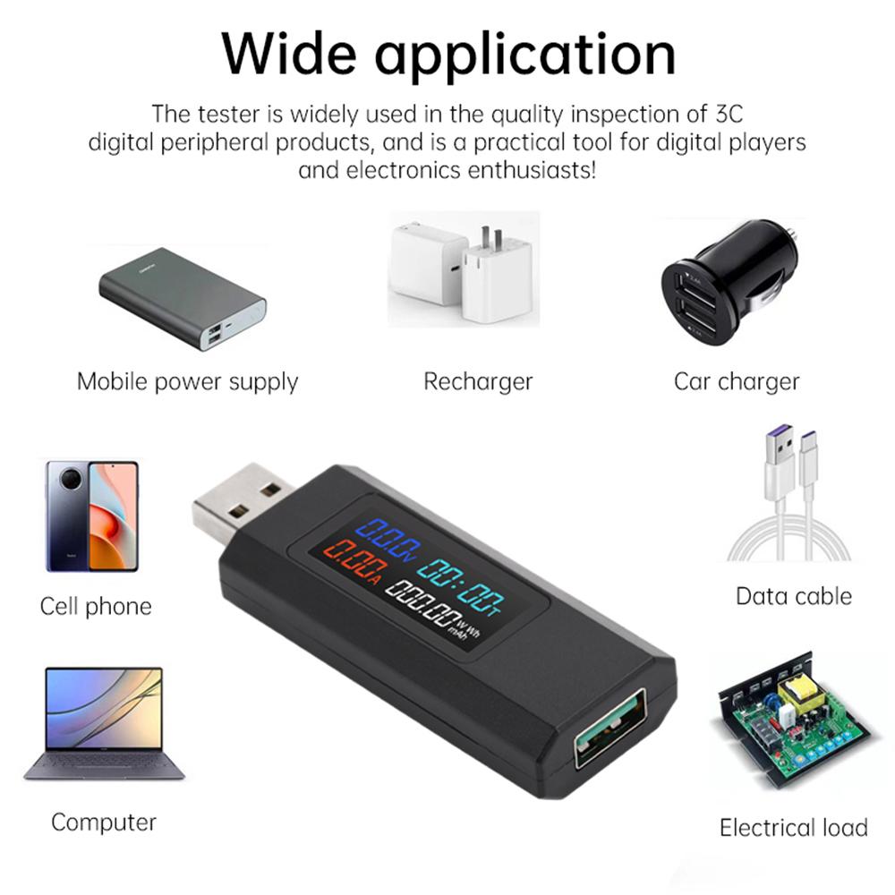 6-в-1 USB зарядное устройство для мобильного телефона Тестер емкости мобильного питания Напряжение Ток Измеритель мощности DC 4 ~ 30 В с функцией памяти отключения питания