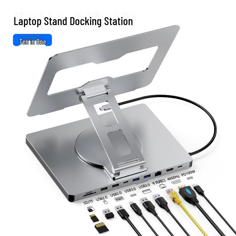 Вращающаяся складная док-станция для ноутбука с портами HDMI, Gigabit Ethernet, USB 3.0 и расширением-подставкой для планшета