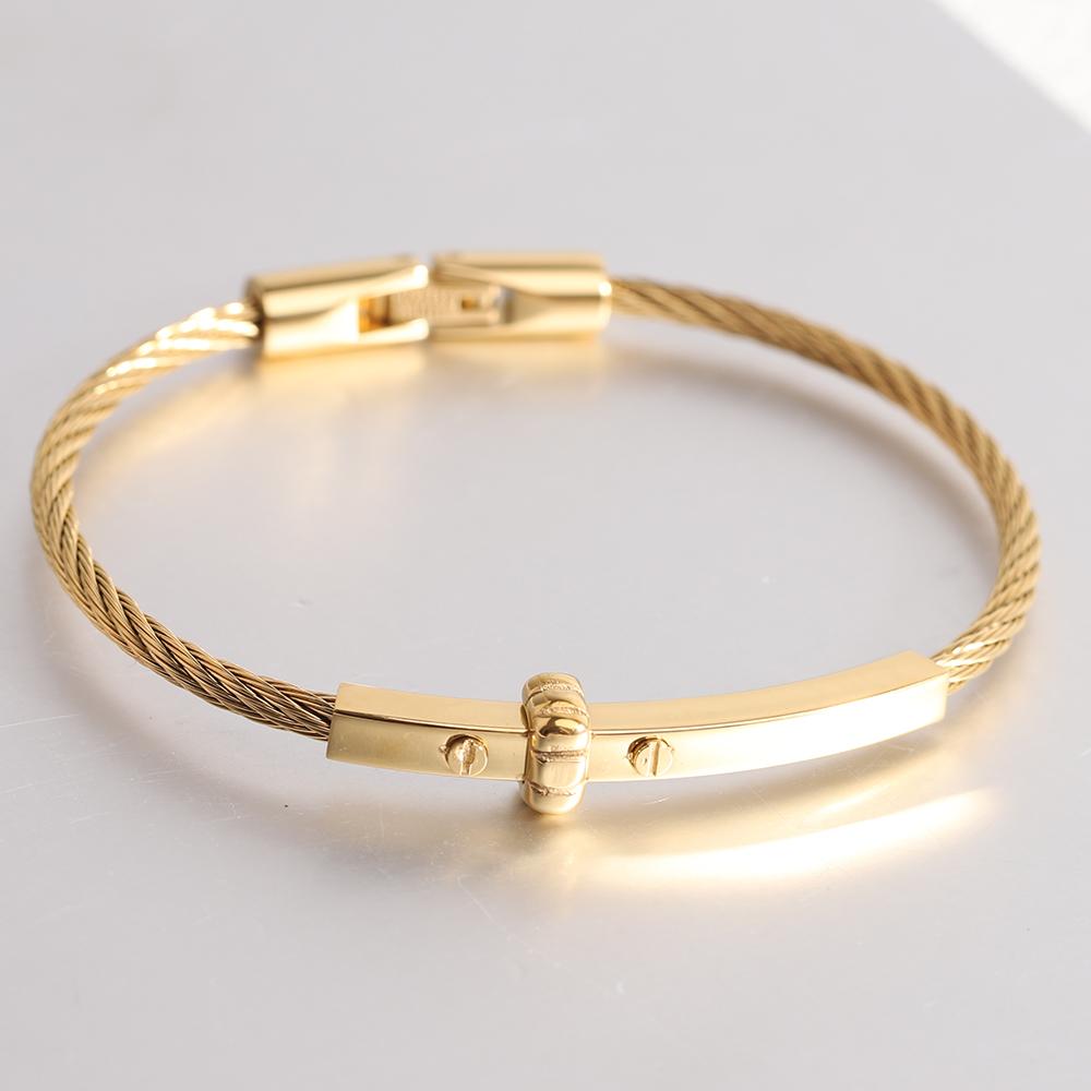 Trendy Braided Wire Bracelet with Metal Bar Accent Durable Magnetic Lock Jewelry for Men & Women