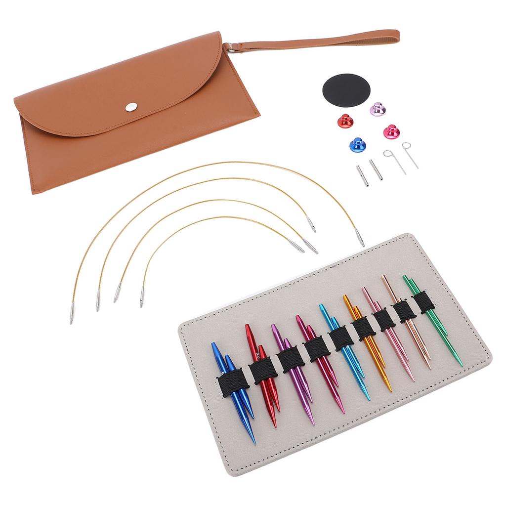 Набор из 9 пар круговых спиц, сменных, с футляром из нержавеющей стали для начинающих