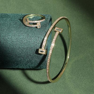 ZAKOL Геометрический квадратный блестящий циркон открытый браслет кольцо для женщин Titok Модный женский свадебный циркон