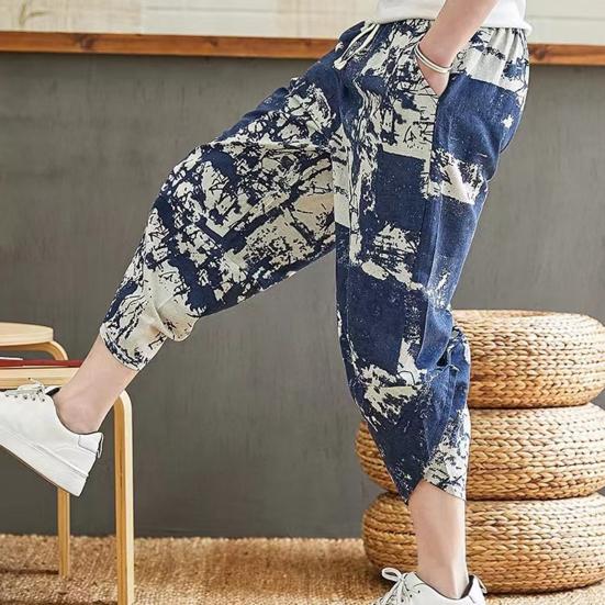 Мужские летние шаровары с эластичной завязкой на талии и карманами, дизайн повседневных брюк с принтом, шаровары, тонкие свободные пляжные брюки, уличная одежда