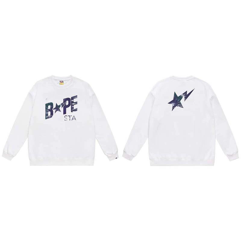 BAPE-Style Heavyweight Cotton Crewneck Sweatshirt Mens Oversized Streetwear Pullover Fall