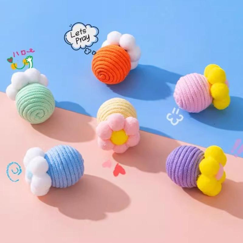 6 шт. Игрушка для кошек из льна и хлопка, дразнилка с цветочным узором и звенящими колокольчиками для безопасного развлечения питомца, развивающая игрушка