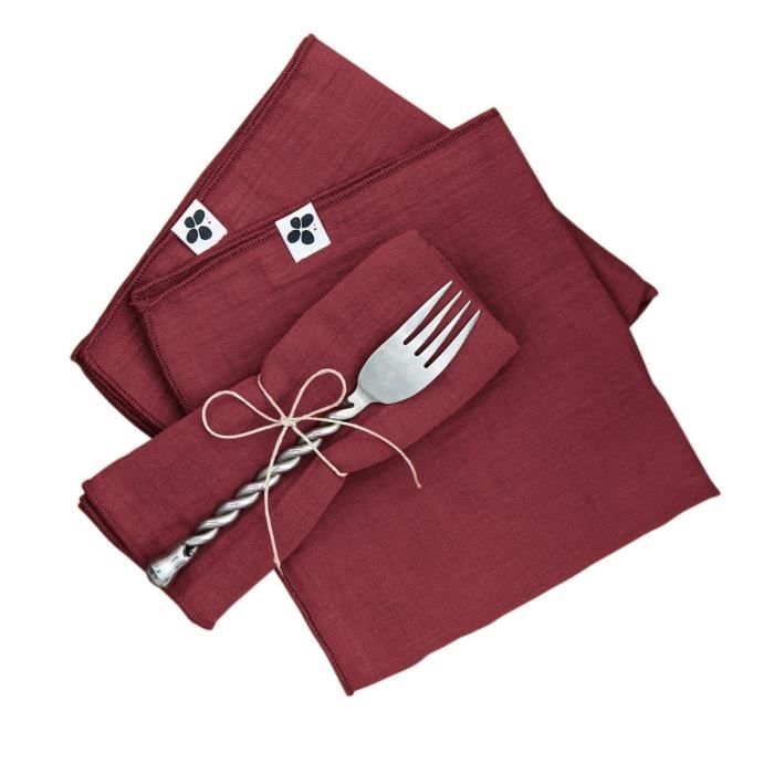 Serviette De Table - Chic - Rouge - 40x40 Cm - 100% Gaze De Coton - OEKO-TEX