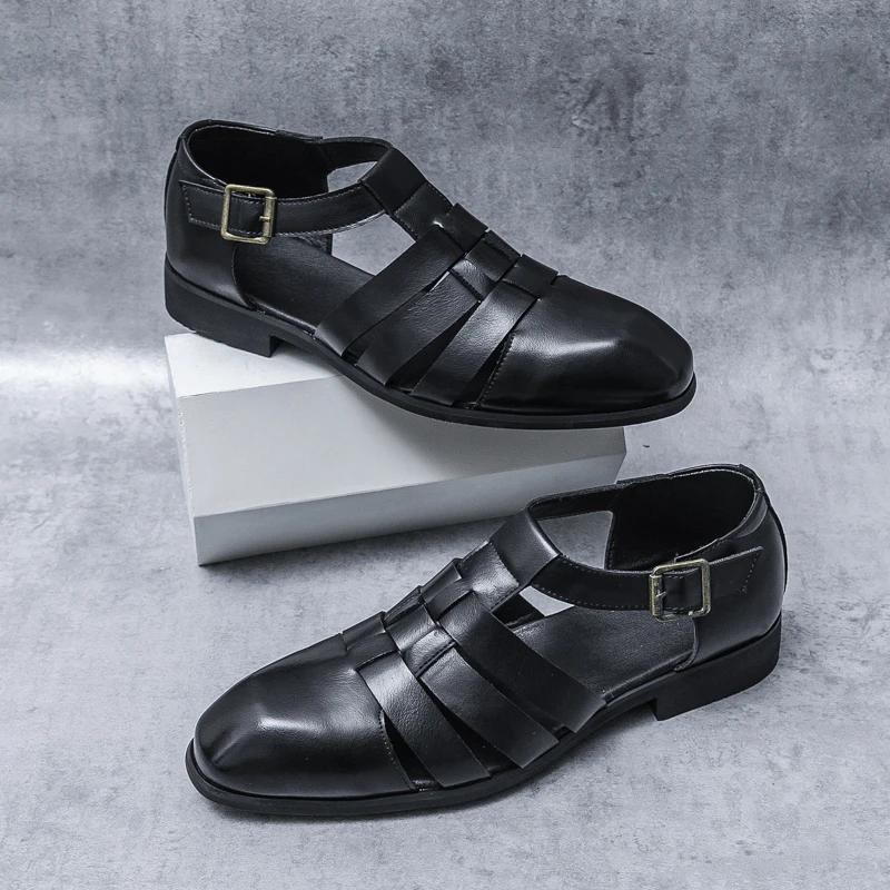 Fashion Summer Classic Hollow Sandals Breathable Men's Lightweight Flat Shoes Commuter Men's Work Shoes Anti Slip Wear Resistant Soles