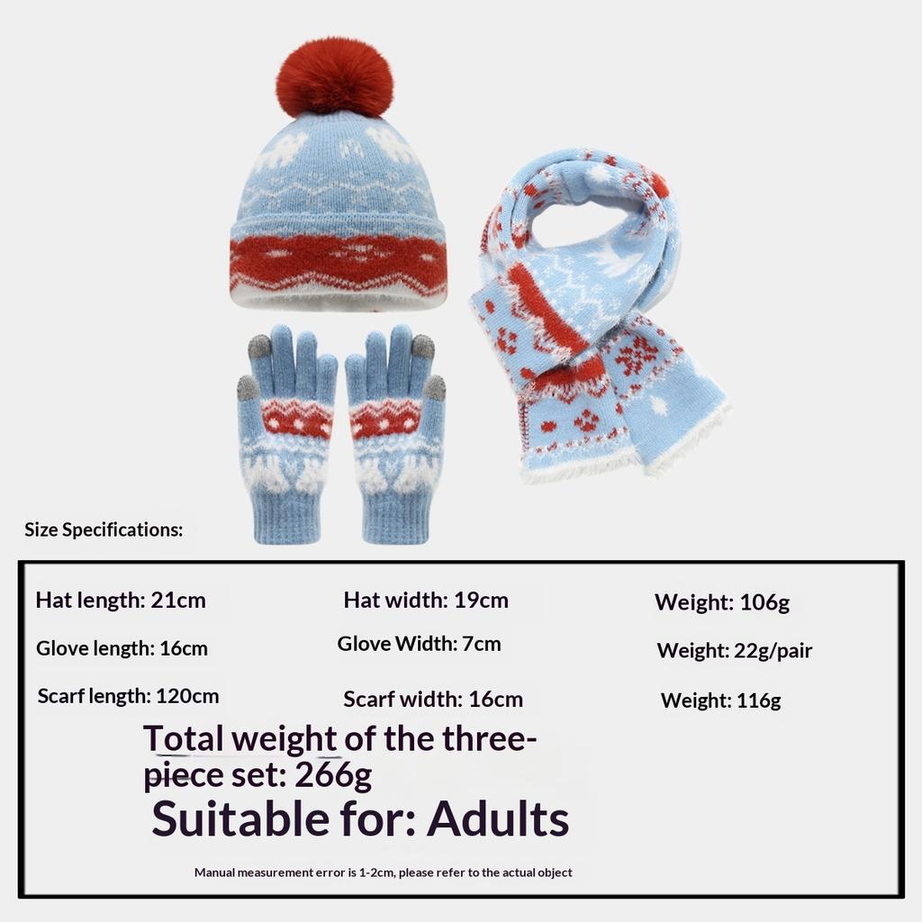 Kids Winter 3‑Piece Hat Scarf Gloves Set Snowflake Elk Jacquard Fleece Lined Thick Warm Knit Kit