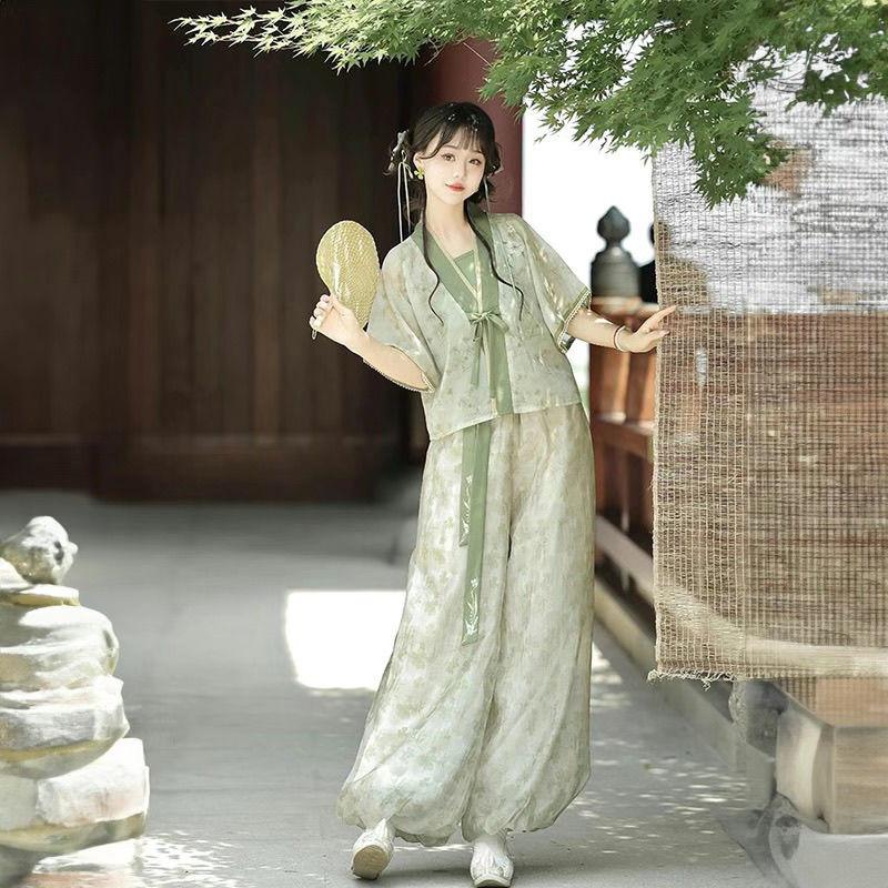 Шаровары Hanfu в китайском стиле династии Тан с маленьким жасмином и повседневный летний костюм Tang Bei Zi