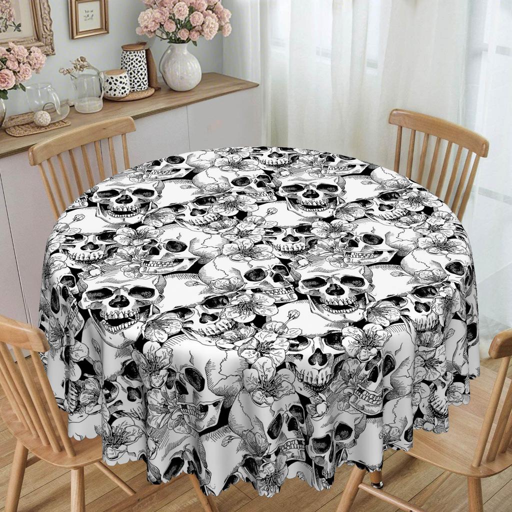 1 Scary Skull Pattern Tablecloth, Skull Design Is Suitable For Kitchen, Dining Room Decoration, Home Decoration
