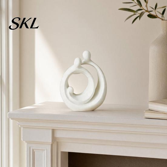 Minimalist Home Decor 3D Printed Abstract Holy Family Statue, White Circular Embracing Art Sculpture, Modern Entryway Decorative Accents Aesthetic for