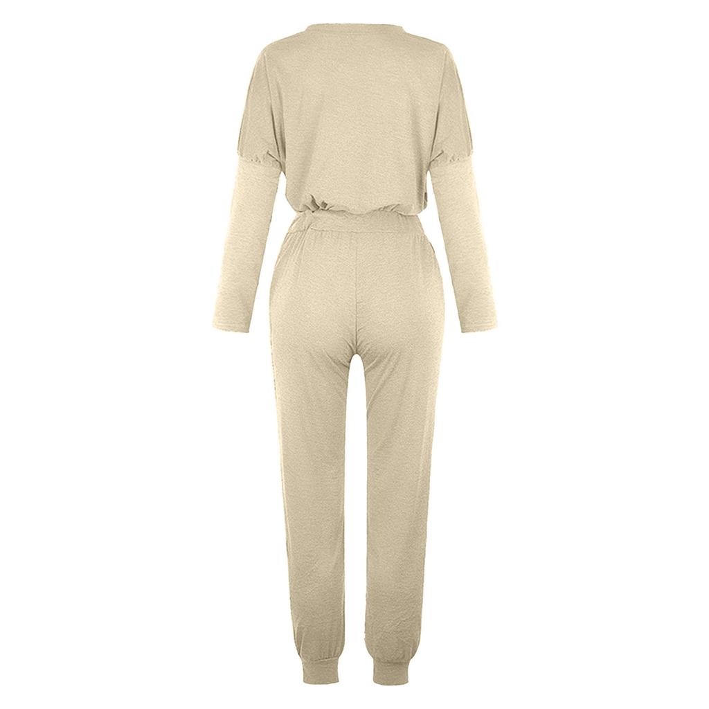 Женская мода, однотонный пуловер с длинным рукавом, свободные брюки, спортивные костюмы