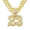 Men's Hip Hop Diamond-Studded '23' Pendant Necklace with Cuban Chain