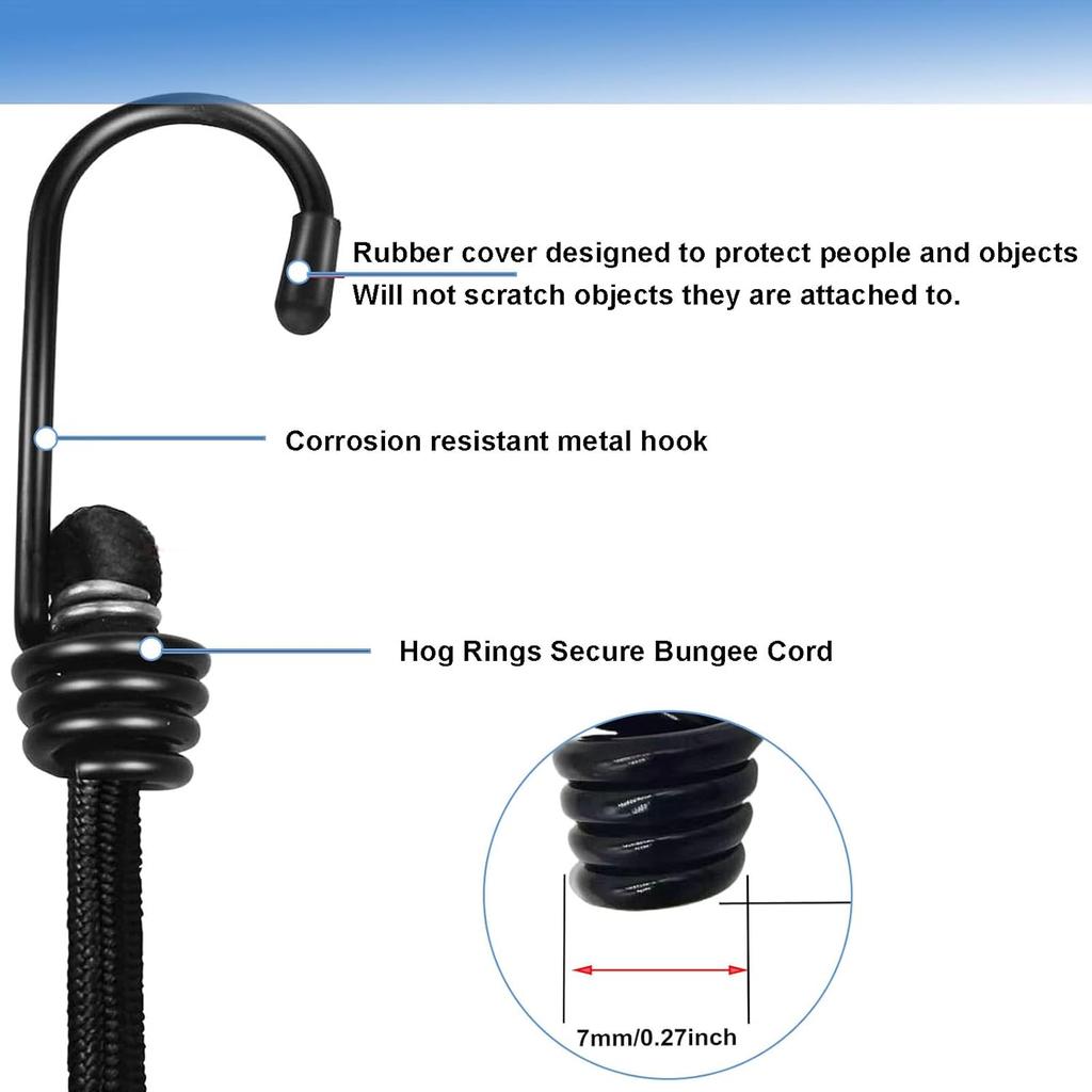 10 шт. крючки-банджи, спиральные крючки-банджи, крючок для шнура, проволочные крючки, концы с 10 шт. зажимов-хог-рингов для лодок, кемпинга, брезентов, эластичной веревки, крепежной ленты (1/4