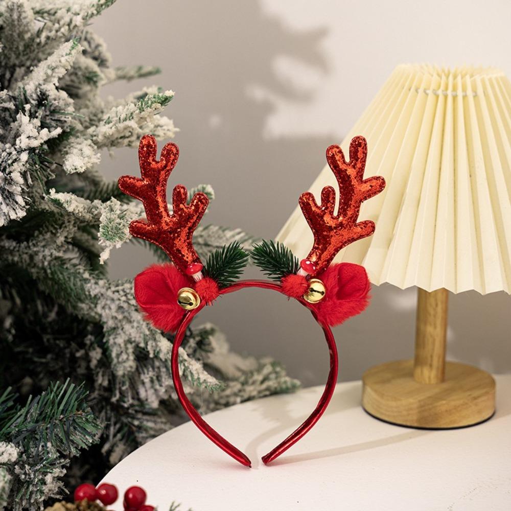 Ободок с оленьими рогами, рога, колокольчик, рождественский ободок с рогами, новый рождественский обруч для волос 2025