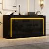 140*40*65cm Living Room Cabinet, Dresser with 3 Drawers, 2 Doors, High-Gloss Side Cabinet with LED Light Strip, Sideboard with Storage Space, Black