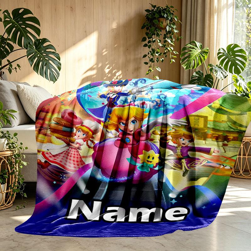 Custom Name Personalized Princess Peach Toadstool Print Blanket, Home Decor, Bedroom, Sofa, Camping, Couch, Gifts for Birthday Christmas
