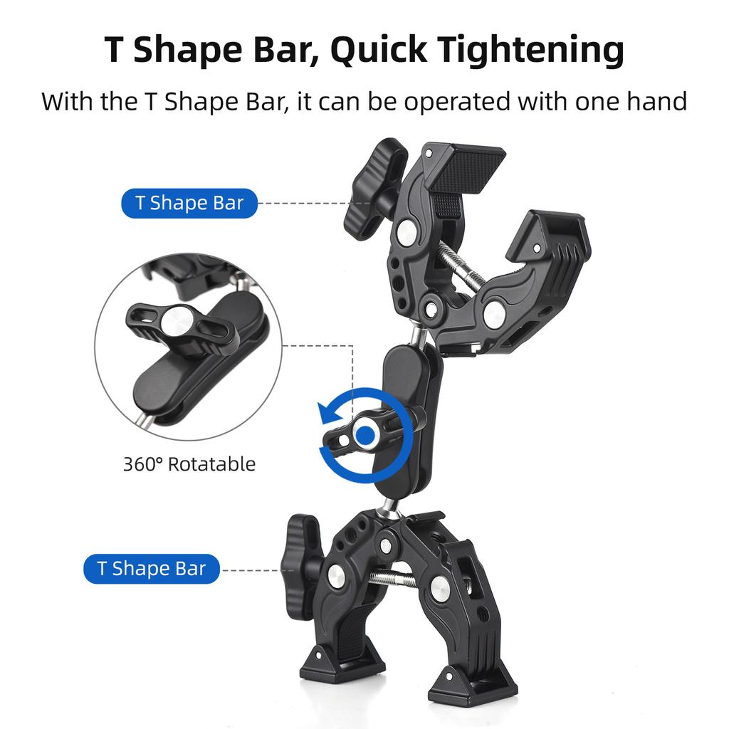 Двойной зажим для камеры с суперзажимом и двойной шаровой головкой, холодные башмаки, установочные отверстия ARRI 1/4 дюйма