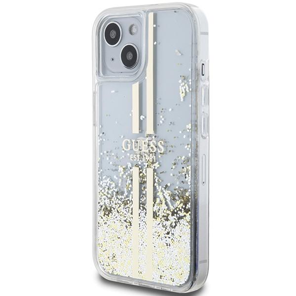 Guess Guhcp15Mlfcsegt Iphone 15 Plus /14 Plus 6.7 Transparent Hardcase Liquid Glitter Gold Stripes