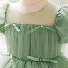 Girls Party Dress Puff Sleeve Tulle Prom Gown Avocado Green Kids Formal Wear