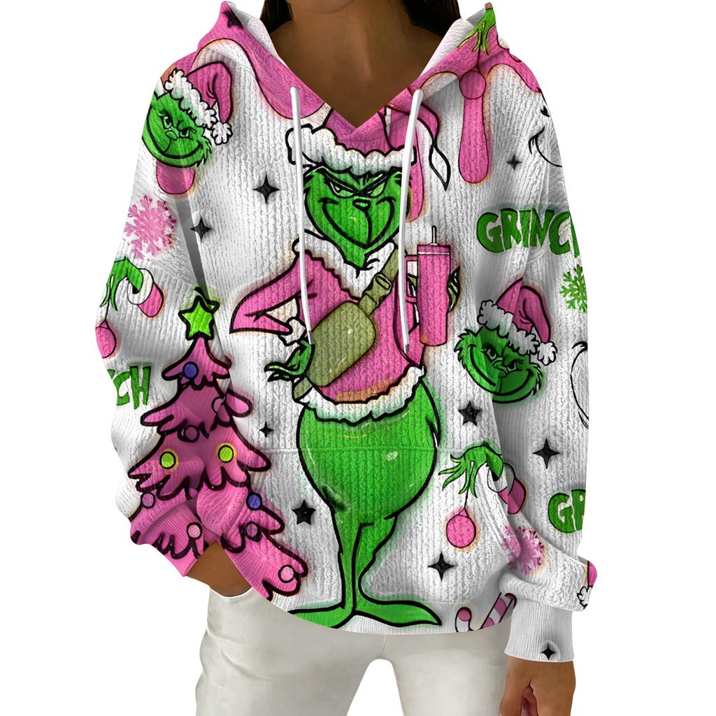 Women's Fashion Casual Christmas Print Pullover Long-Sleeve Hooded Sweatshirt