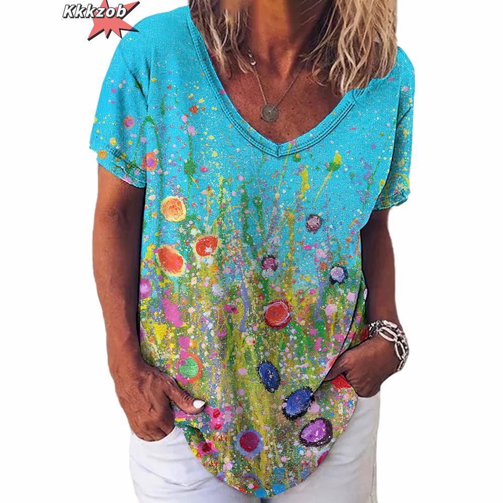 Винтажный топ с принтом, женская уличная одежда с короткими рукавами, летняя футболка, женская модная повседневная футболка с v-образным вырезом, женская одежда большого размера Y2k