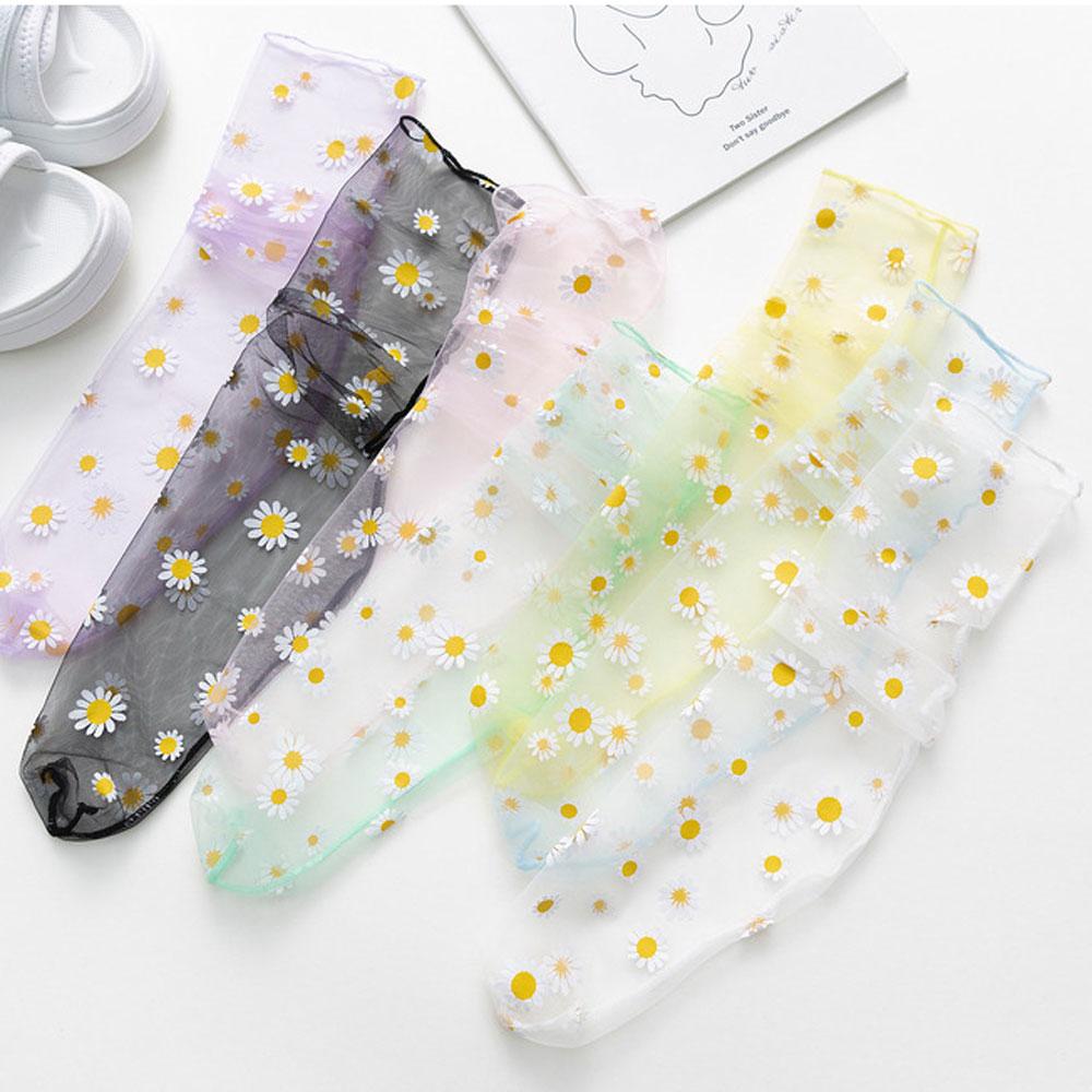 Женские прозрачные чулки, сексуальные сетчатые носки в стиле Харадзюку, шифоновые кружевные носки с оборками, женские кружевные носки с ромашками