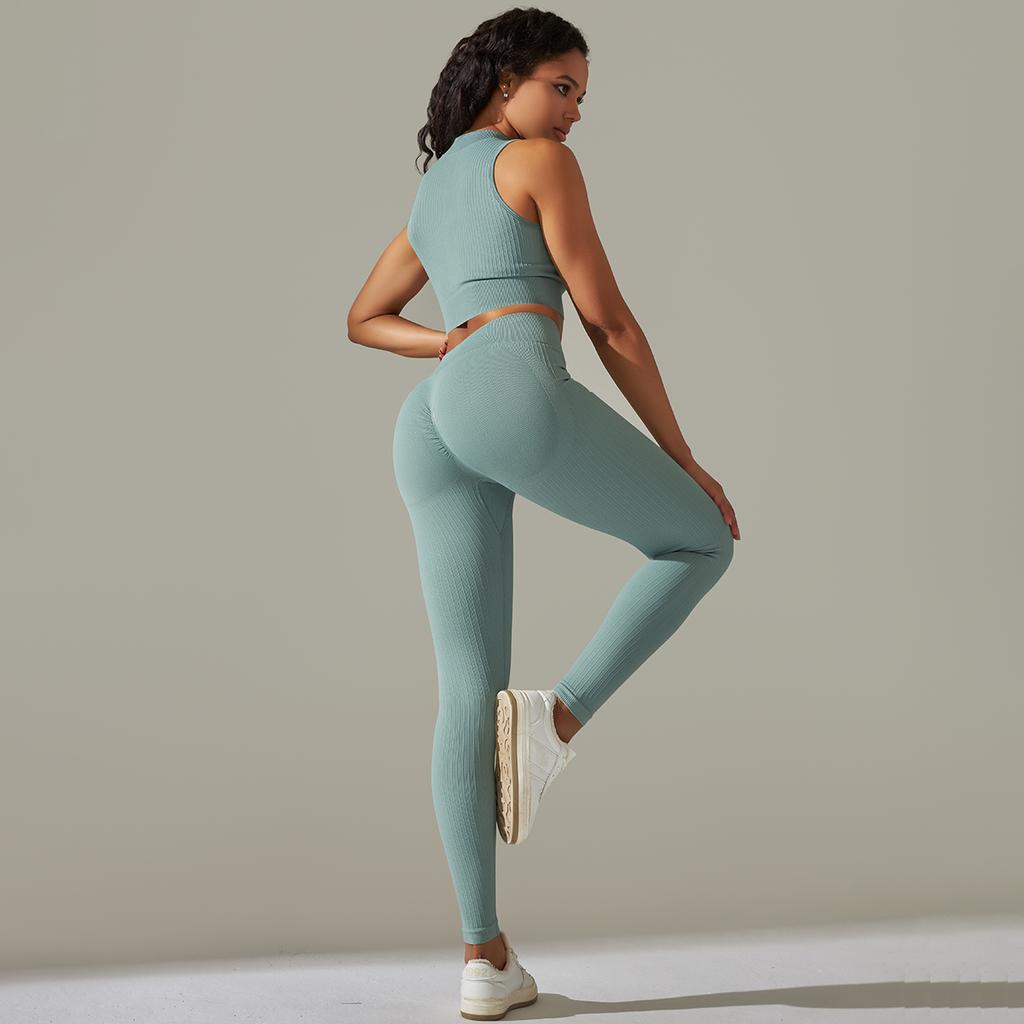 Nessaj Бесшовный жилет на молнии, спортивная одежда, женский комплект для йоги, леггинсы для тренажерного зала, пуш-ап, женская одежда для фитнеса, тренировочная одежда