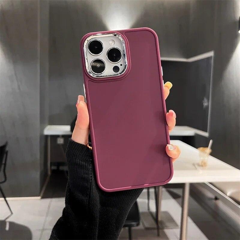 Бамперный чехол с гальваническими линзами для iPhone 15 14 13 12 11 Pro Max X XR XS Max 7 8 Plus SE, сплошной цвет, силиконовая задняя крышка