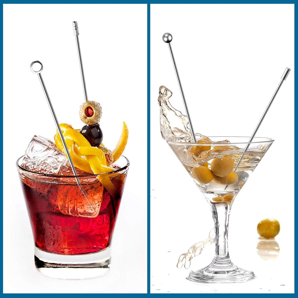Cocktail Picks Stick, 20Pcs Stainless Steel Martini Picks, Reble Metal Cocktail Skewers Olives Appetizers Bloody Mary Brandied