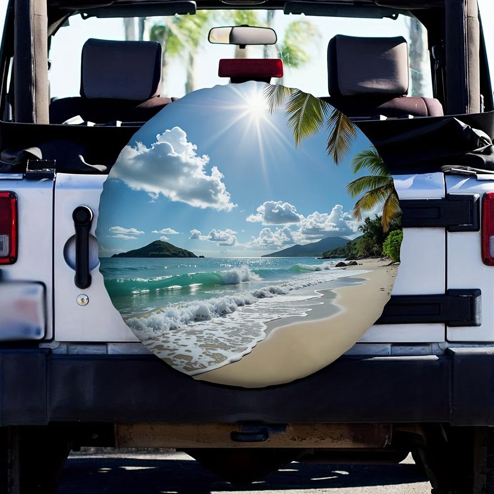 1pc Tropical Beach Scene Car Rear Window Cover - Machine Washable Fabric, Sunset & Palm Tree Design, Fits Most Vehicles, Perfect