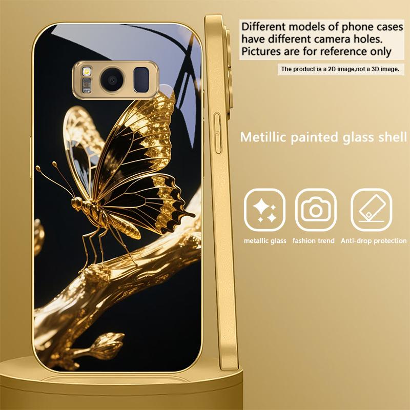 Бабочка на ветке Для Samsung Galaxy S20 FE S21 S22 S23 Plus S24 Ultra S25Ultra S21+ S9+ S22Plus Золотой стеклянный чехол для телефона